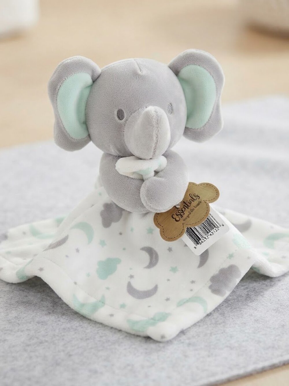 Baby Essentials Gray Elephant Moon & Stars Security Blanket Lovey NWT